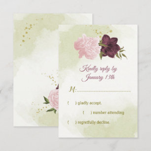 Cabernet rosa Blume grüne Blätter RSVP Karte
