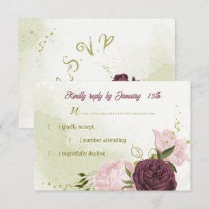 Cabernet rosa Blume grüne Blätter RSVP Karte