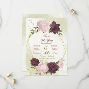 Cabernet rosa Blume grüne Blätter Save The Date