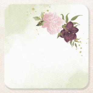 Cabernet rosa Blumen Grünzeug Hochzeit Rechteckiger Pappuntersetzer