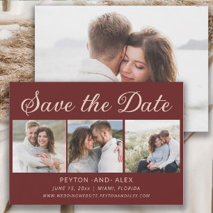 Cabernet Rot 4-Foto 2-seitige Hochzeit Vormerkung  Save The Date