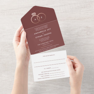 Cabernet Roter Moderner Roségoldring Hochzeit All In One Einladung
