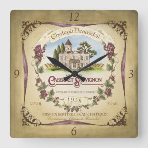 Cabernet Sauvignon Wine Wall Clock Quadratische Wanduhr