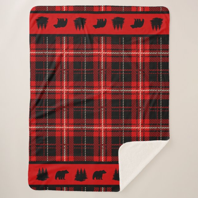 Cabin Black Bar Red Kariert Sherpadecke (Vorderseite)