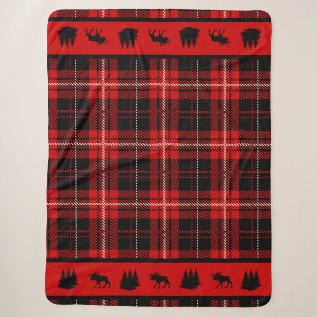 Cabin Black Moose Red Kariert Sherpadecke (Vorderseite)