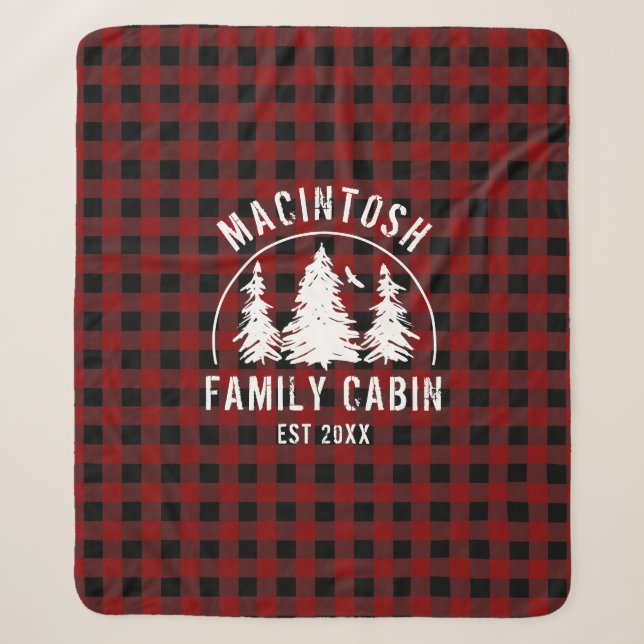 Cabin Familienname Red Black Buffalo Kariert Sherpadecke (Vorderseite)