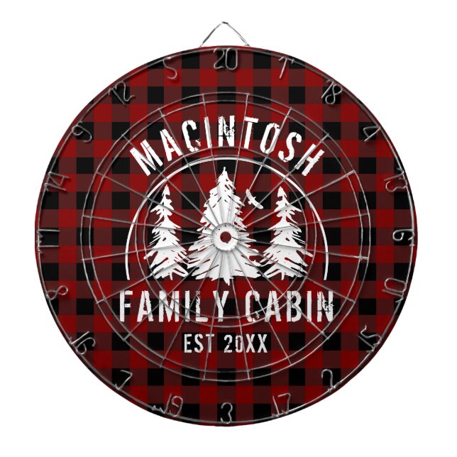 Cabin Familienname Red Buffalo Kariert Dartscheibe (vorne)