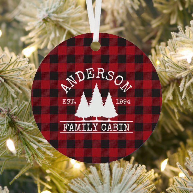 Cabin Familienname Red Buffalo Kariert Ornament Aus Metall (InSitu)