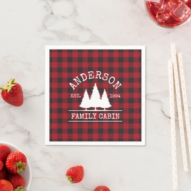 Cabin Familienname Red Buffalo Kariert Serviette (Beispiel)