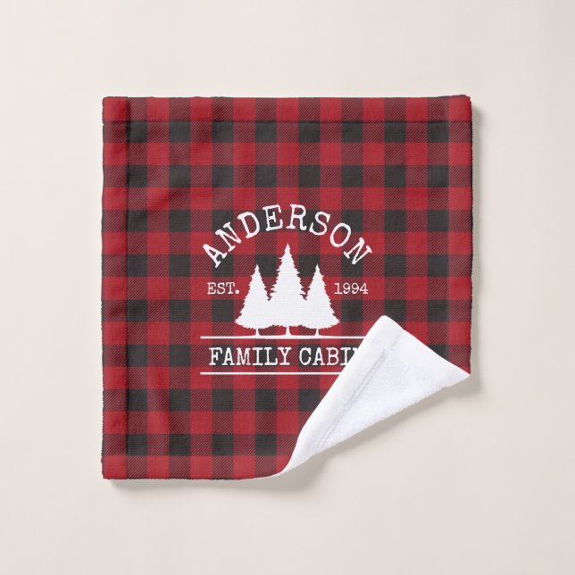 Cabin Familienname Red Buffalo Kariert Waschlappen (Waschlappen)
