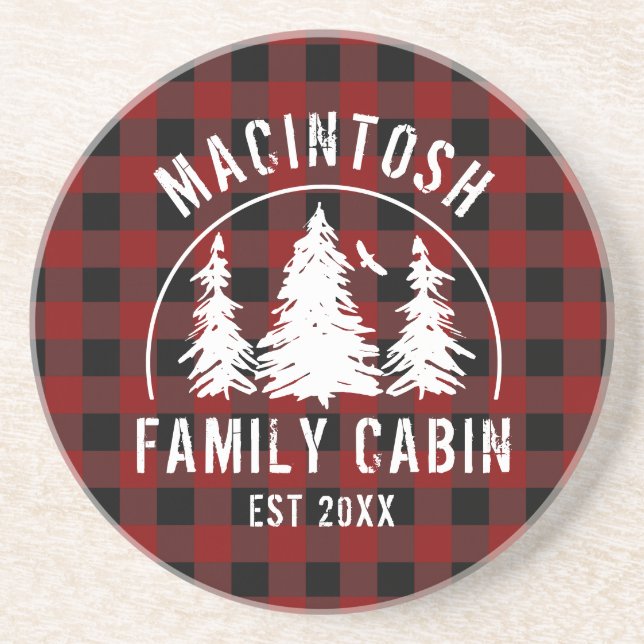 Cabin Familienname Red Buffalo Karierter Untersetz Getränkeuntersetzer (Vorne)