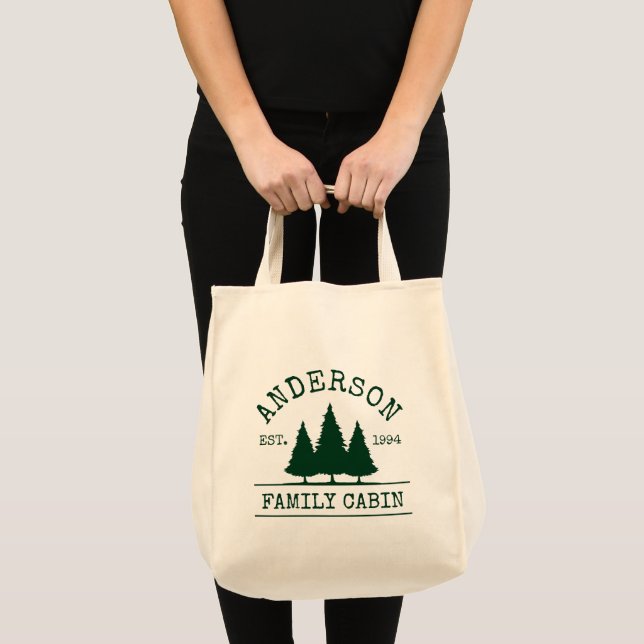Cabin Family Name Forest Green Grocery Tragetasche (Vorderseite (Produkt))