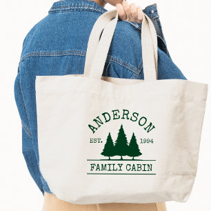 Cabin Family Name Forest Green Jumbo Stoffbeutel
