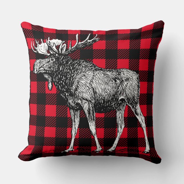 Cabin Rustic Elche Red Buffalo Kariert Kissen (Vorderseite)
