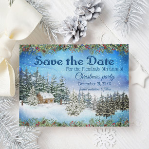 Cabin Snow Woods Weihnachten Save the Date Ankündigungspostkarte