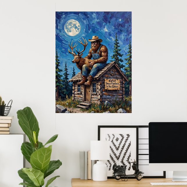 Cabin Top Confidant: Bigfoot und Elk Poster (Heimbüro)