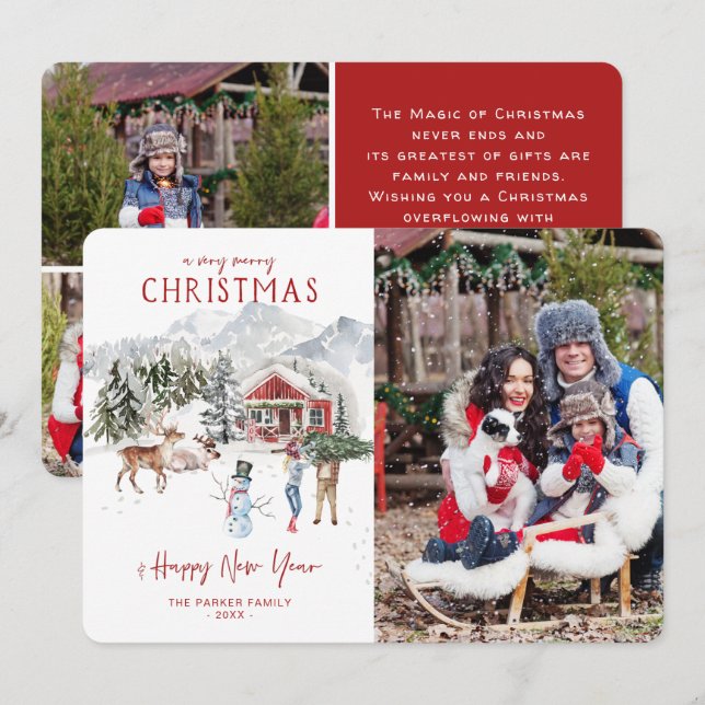 Cabine aquarelle | Carte photo de Noël (Devant / Derrière)