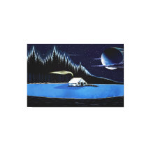 "Cabine au bord du lac" toile étirée Imprimer.