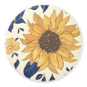Cabinet Knobs, blau und gelb, Sonnenblumen Keramikknauf