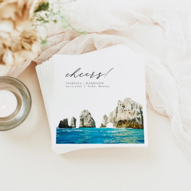 CABO Mexico Watercolor Beach Skyline Wedding Serviette (Von Creator hochgeladen)