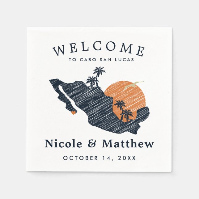 Cabo San Lucas Mexico Navy Karte Hochzeit Willkomm Serviette (Vorderseite)