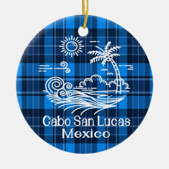 Cabo San Lucas Mexiko über Blue Tartan Weihnachten Keramik Ornament (Vorne)