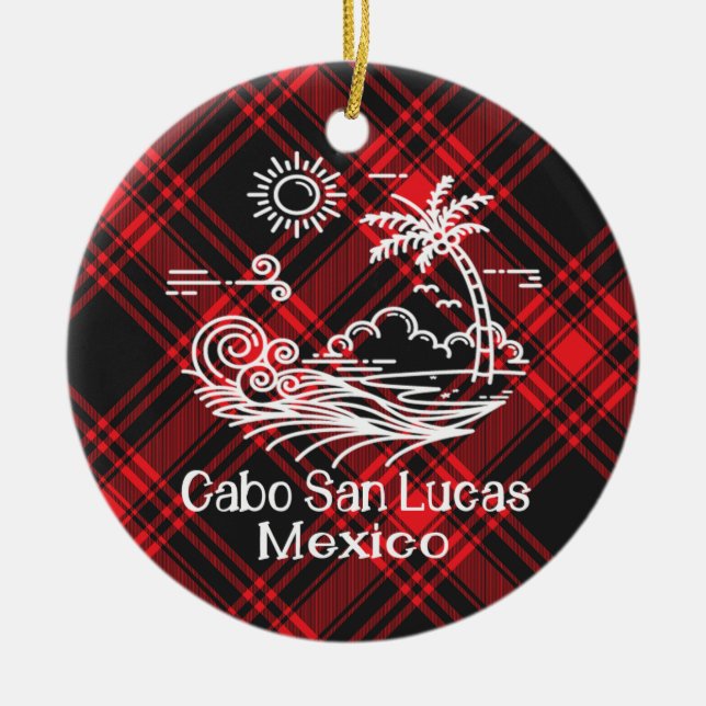Cabo San Lucas Red Tartan Weihnachten Keramik Ornament (Vorne)