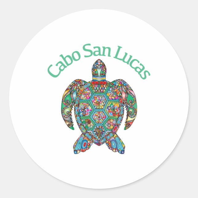 Cabo San Lucas Tribal Turtle Runder Aufkleber (Vorderseite)