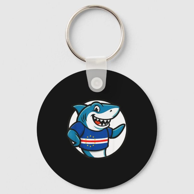 Cabo Verde Flag Shark Funny Cabo Verdean  Schlüsselanhänger (Vorderseite)