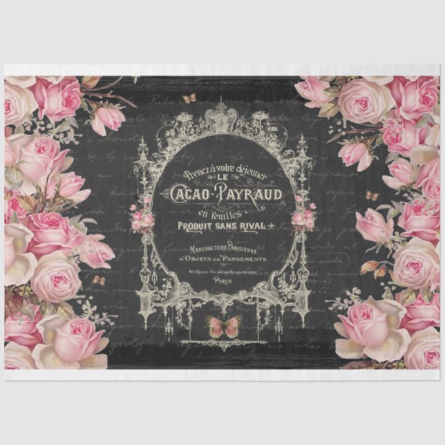 Cacao Chaud et Rose Rosa Schmetterlinge Dekoupage Seidenpapier (Vorderseite)