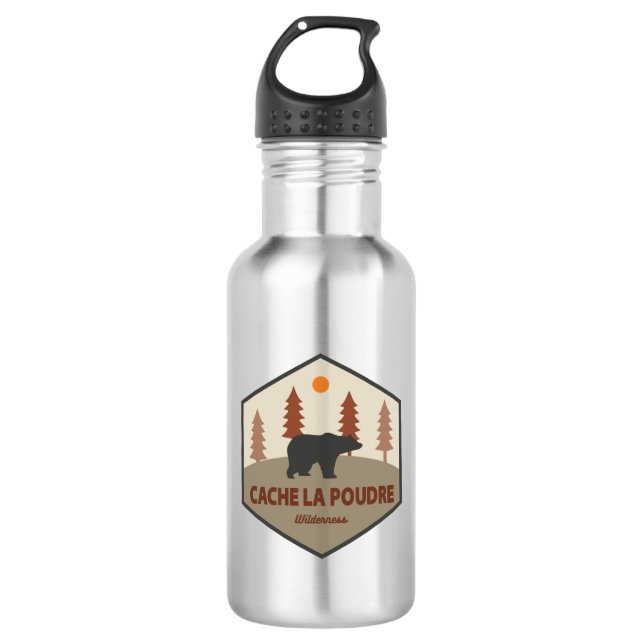 Cache La Poudre Wilderness Colorado Bear Edelstahlflasche (Vorderseite)