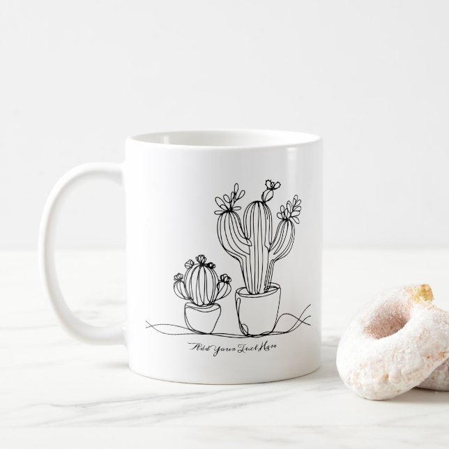 Cacti Abstrakt Line Art mit Personalisiertem Text Kaffeetasse (Mit Donut)