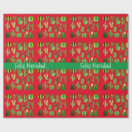 Cacti auf Red Feliz Navidad Geschenkpapier