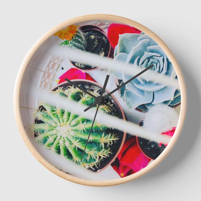 Cacti & Birdcage Round Wall Clock Uhr (Vorderseite)