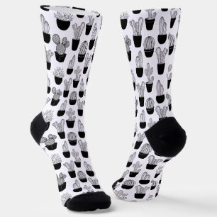 Cacti Black Line Art kleines Muster Socken