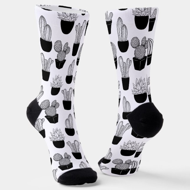 Cacti Black Line Art Large Patches Socken (Gewinkelt)