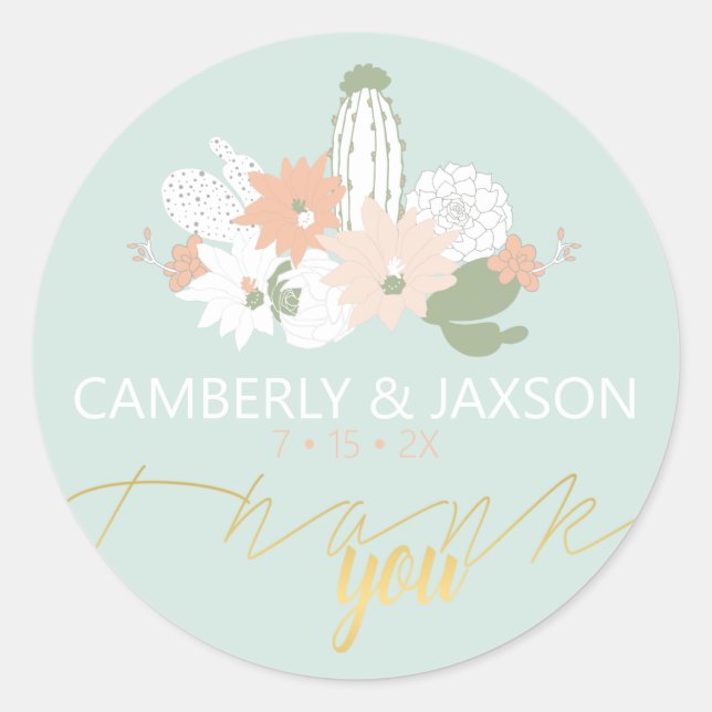 Cacti Cactus Theme Wedding individuell anpassbar V Runder Aufkleber (Vorderseite)