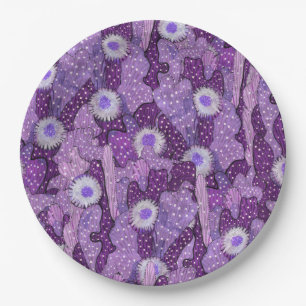 Cacti Camouflage, Blumenmuster Lila Violett Pappteller