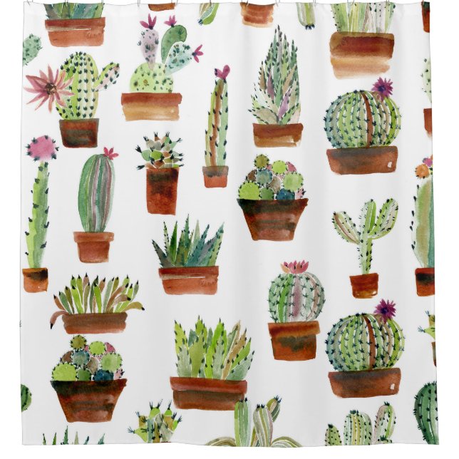 Cacti Charm: Aquarell Sukkulente Textur. Duschvorhang (Vorderseite)
