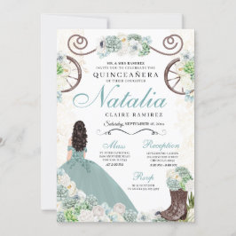 Cacti Floral Mint Grüner Western Charra Quinceaner Einladung