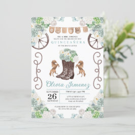 Cacti Floral Western Cowgirl Boots Quinceanera Einladung