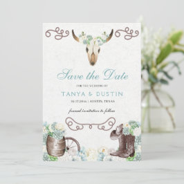 Cacti Floral Western Rustikaler Schädel Save the D Einladung