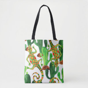 Cacti Lizards Aquarelldruck Tasche