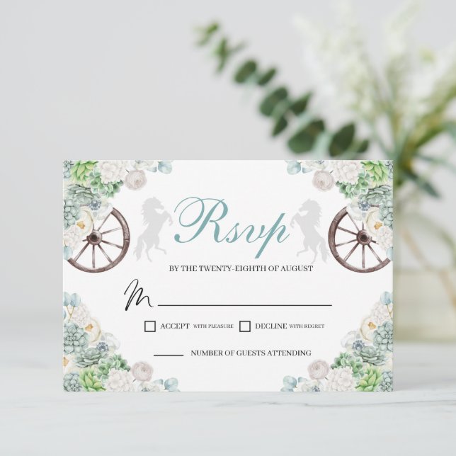 Cacti Mint Green Western Quinceanera RSVP Card (Stehend Vorderseite)