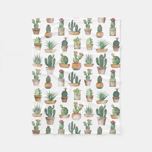 Cacti Muster botanische Illustration weiß Fleecedecke (Vorderseite)