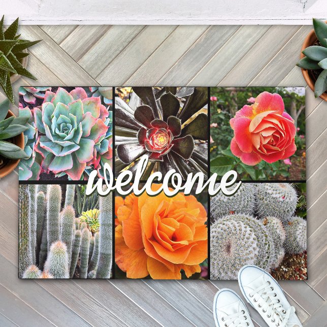 Cacti-Rose Foto Collage Begrüßungsskript Modernes Fußmatte (Von Creator hochgeladen)