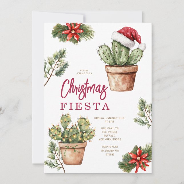 Cacti Santa Mexican Cactus Winter Christmas Fiesta Einladung (Vorderseite)