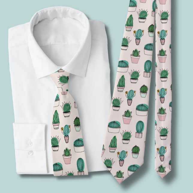 Cacti succulents potted Pflanze Muster Krawatte (Cacti pattern tie)