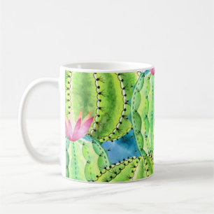 Cacti Wasserfarbe: Blumensommer Ornament. Kaffeetasse