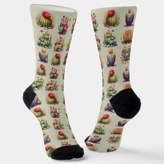 Cacti Watercolor-Muster Socken (Gewinkelt)
